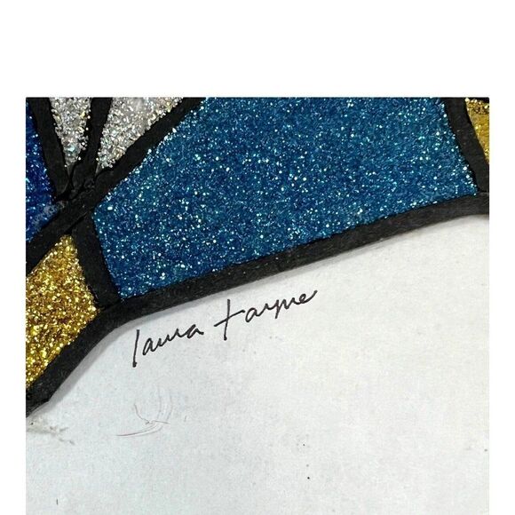 Star David Handmade Stained Glass Sun Catcher Glitter Turquoise Blue Gold Framed - Picture 3 of 6